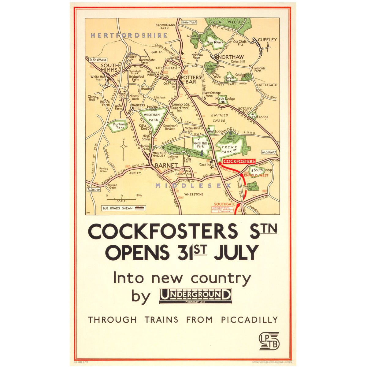 Cockfosters station opens 31st July, by B G Lewis, 1933