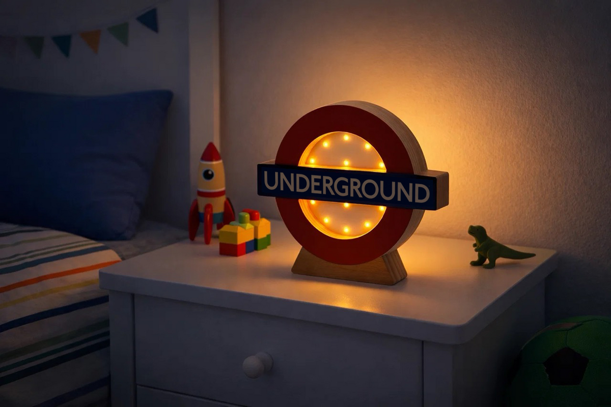 Wooden London Underground Roundel Table Lamp
