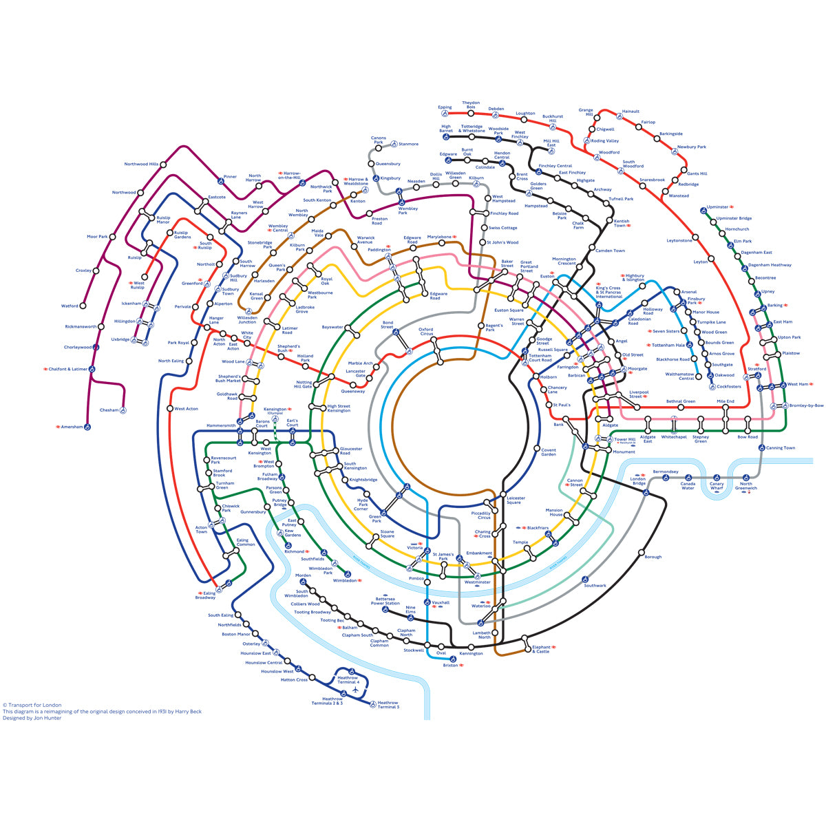 Circular Underground Map Poster 50 x 70 cm