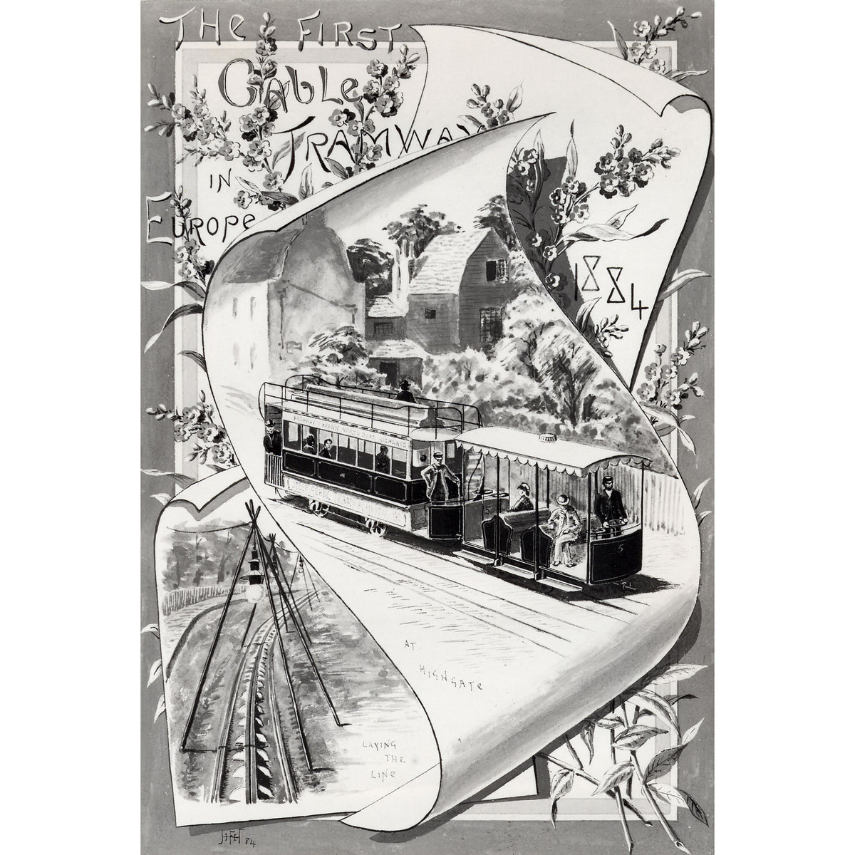 Drawing of the Highgate cable car, c. 1884