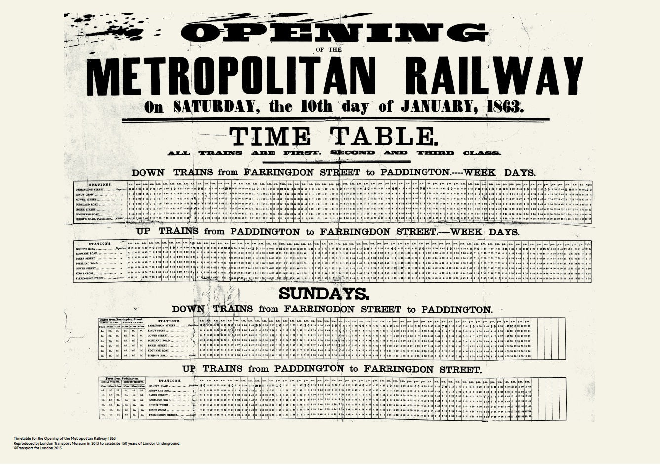 1863 Opening Met Railway Timetable Poster