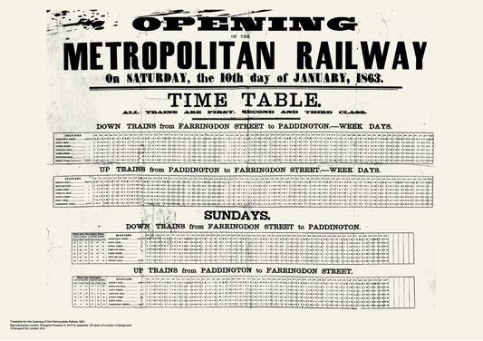 1863 Opening Met Railway Timetable Poster