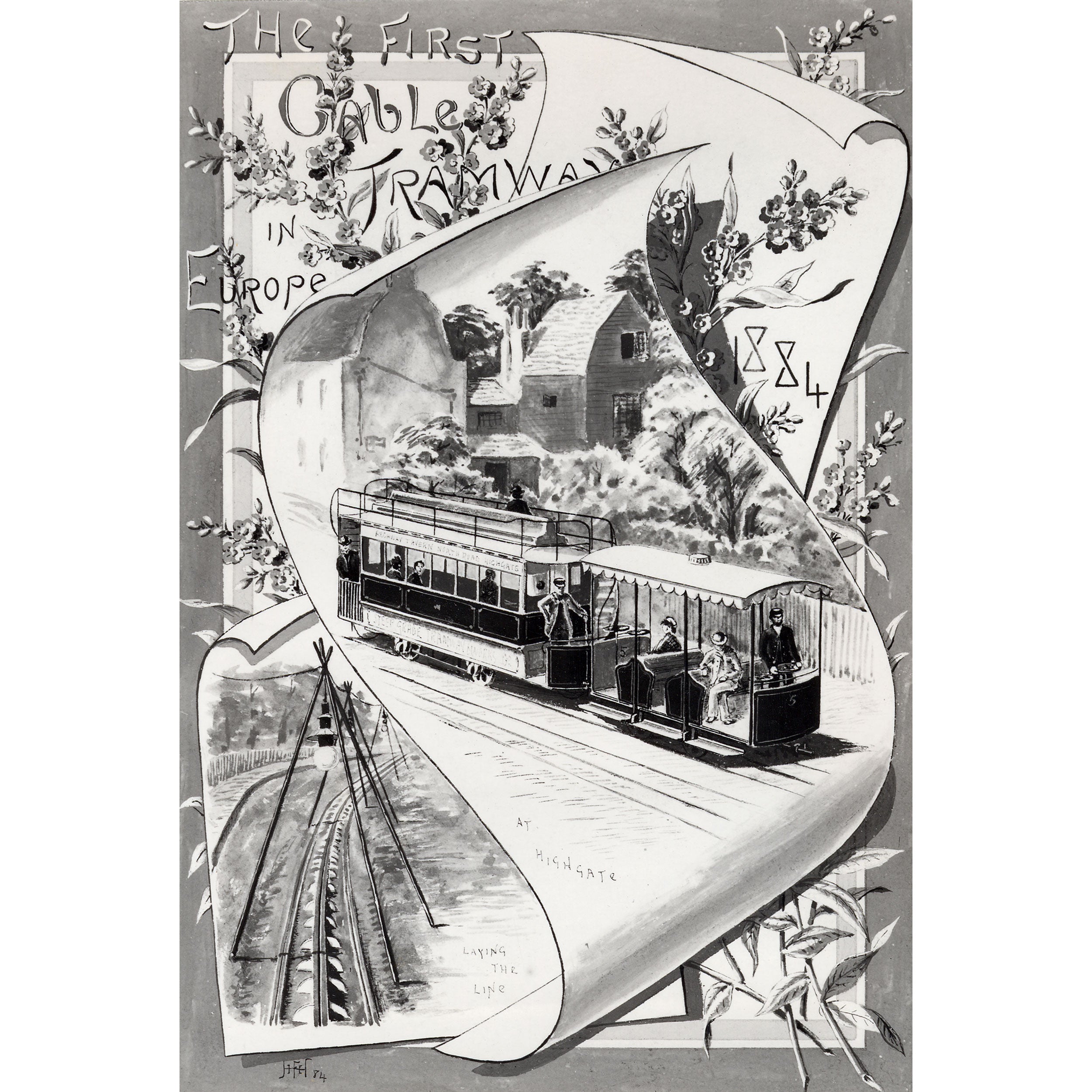 Drawing of the Highgate cable car, c. 1884