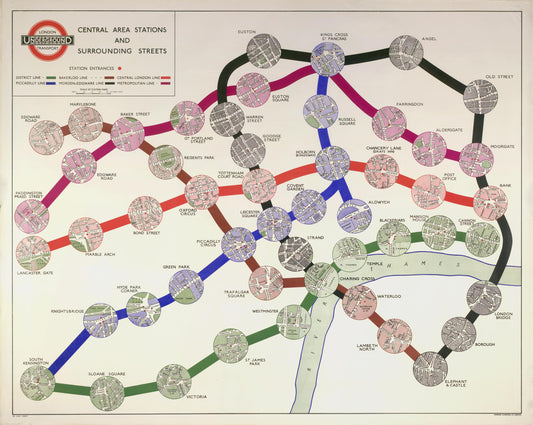 Poster map; Central area stations, artist unknown, 1935