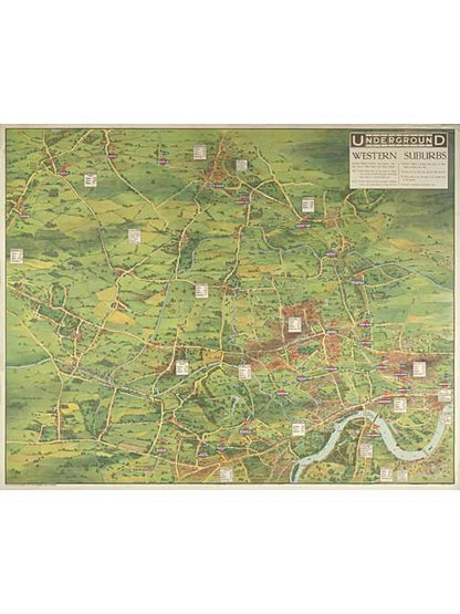 Underground map; western suburbs, by Charles Sharland, 1912