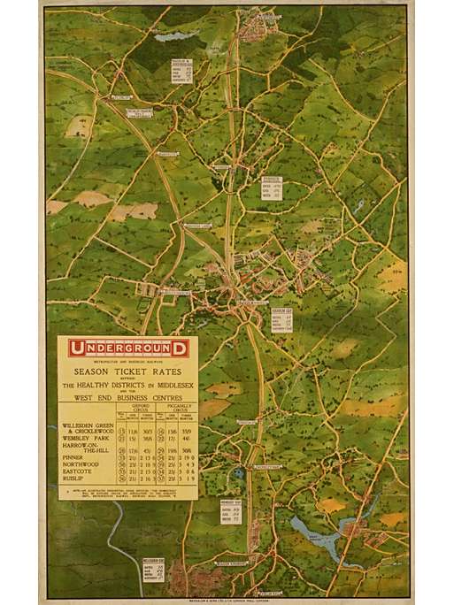 Season ticket rates between Middlesex and West End (map), by Charles Sharland 1912