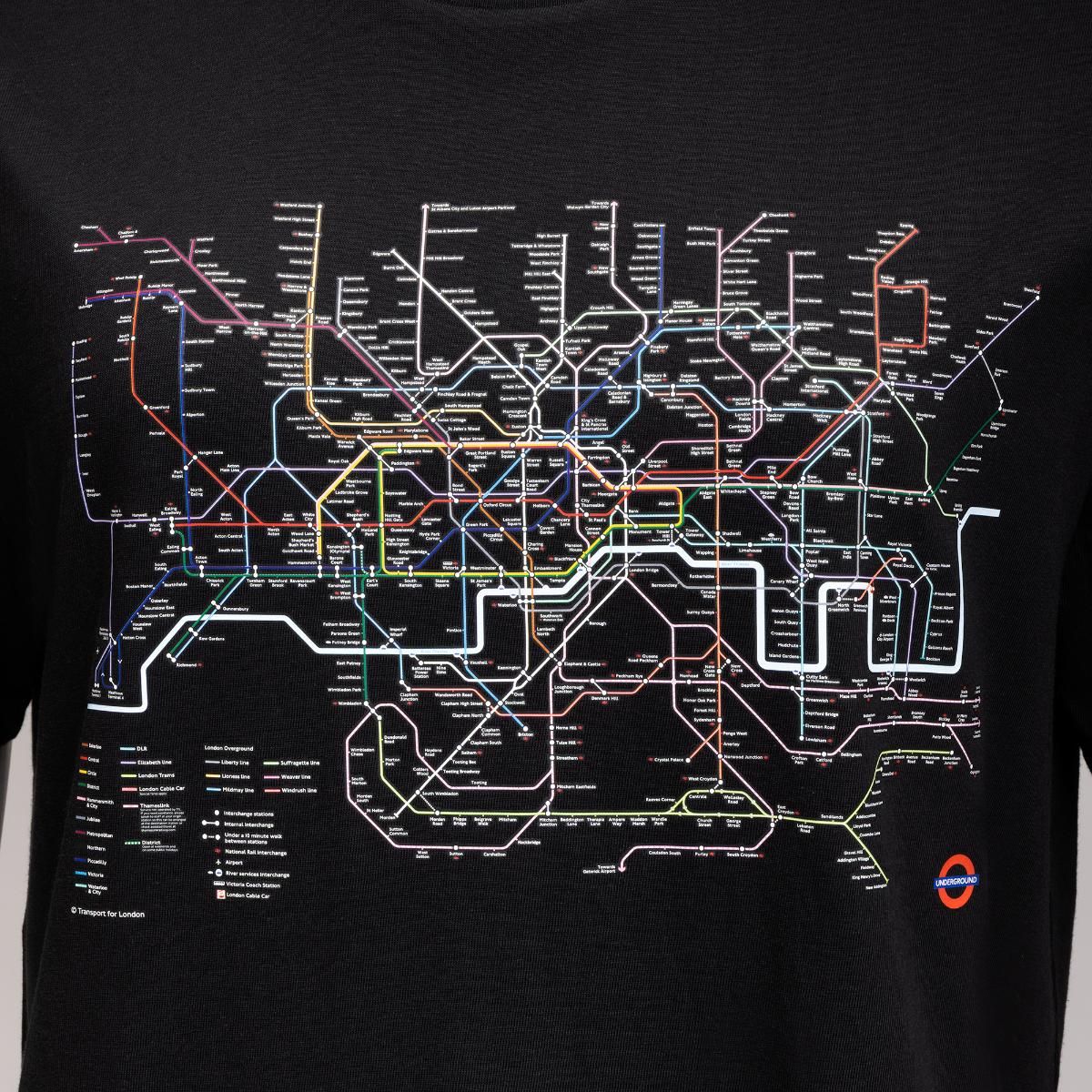 London Underground Map T-Shirt Organic Cotton Black